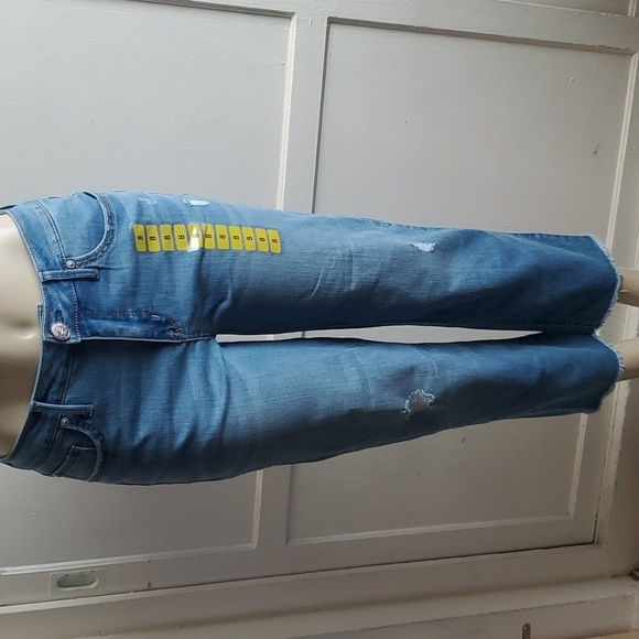 New without tag Seven7 Tower Straight Crop Distressed Denim Jeans Size 8 - Picture 1 of 9